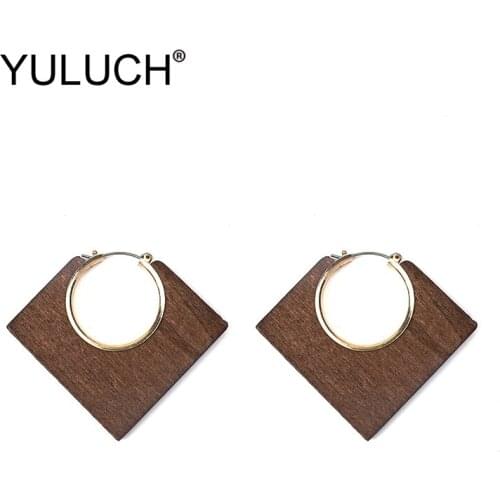 YULUCH Trendy Wood Stud Earrings Fashion Jewelry For Women 2019 Ethnic African Indian Gold Zinc Alloy Metal Big Pendant Earrings