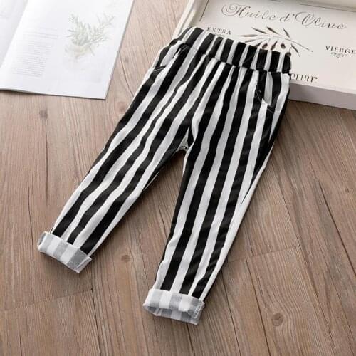 Childrens Harlan Pants Spring Summer Infant Stripe Plaid Pants Kids Boys Girls Black White Pants Baby Casual Trousers For 2-7T