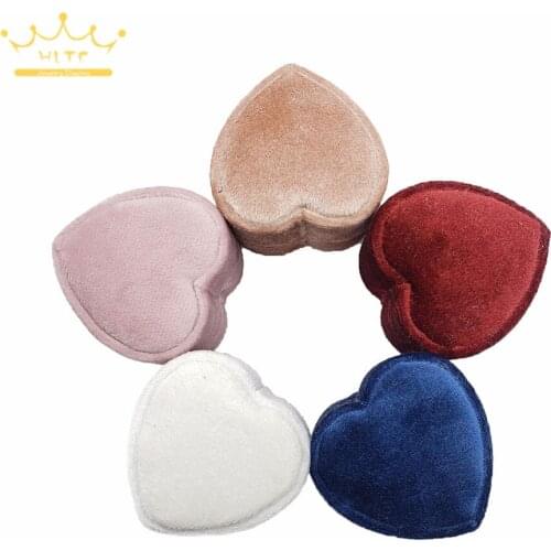 Double Rings Storage Box Ear Studs Holder Wedding Ring Display Heart Shape Velvet Jewelry Box Woman Gift Earrings Packaging