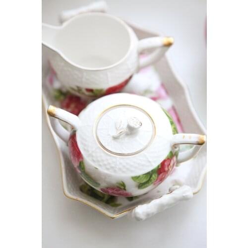 European retro rose embossed edge ceramic underglaze Decal coffee cup teapot tray