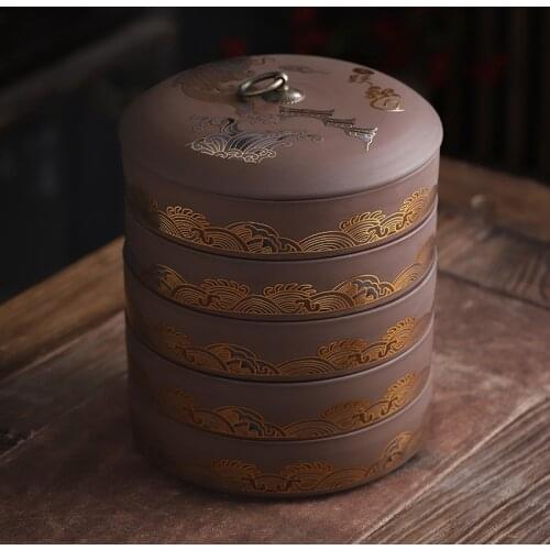 Purple Sand Tea Caddy Coffee Sugar Storage Box Sealed Dust-proof Tea Caddy Vintage Chinese Caixa De Cha Household Teaware DE50CY