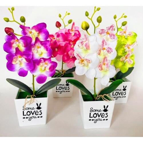 Artificial Butterfly Orchid Bonsai Fake Flower with Pot Home Furniture Decor Orchid potted potted green plants ornaments