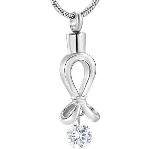 K11528 Shiny Zircon Urn Necklaces for Ashes Stainless Steel Bow Tie Pendant Locket Keepsake Memorial Cremation Jewelry for Women