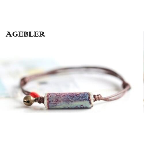 Ceramic Bracelets For Women Men Creative Handmade Boho Fashion Jewelry Vintage Bracelets & Bangles With Bell Brown Rope