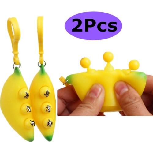 2pcs Cartoon Banana Vent Release Pressure Decompression Toys Big Eyes Key Chain Childrens Squeeze Toy Adult Child Birthday Gift