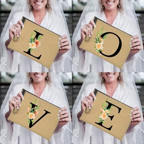 Bridesmaid Makeup Bag Alphabet Cosmetic Bag Bridal Party Toiletry Organizer Female Storage Make Up Case Beach Tote Wedding Gifts