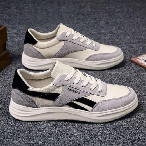Mr Co Mens Single Shoes Breathable Korean Style Trendy Shoes Casual Mens Shoes Lace-up White Male Students Running Sneakers