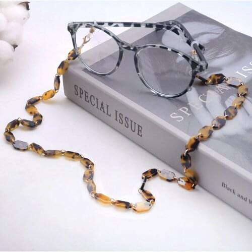 LuReen Acrylic Leopard Hexagon Glasses Chain Women Reading Eyeglasses Hanging Neck Chain Pink Mask Lanyard Strap Necklace