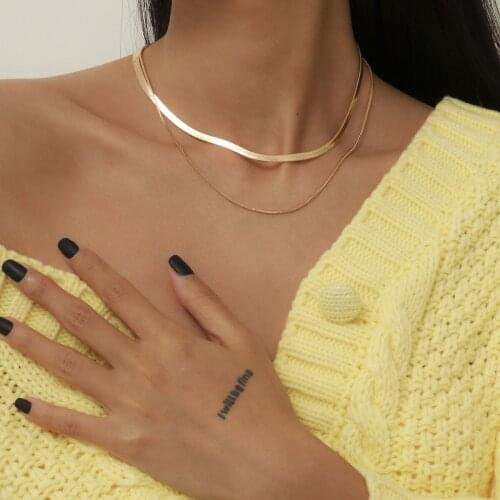 Simple retro double tassel necklace female personality square flat snake bone chain combination necklace