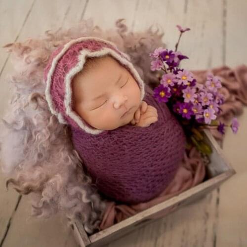 Crochet Mohair baby girl bonnet wrap sets Newborn baby bonnet hat Knit mohair wrap Swaddle sack photography props