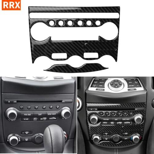 Real Carbon Fiber Radio Console Panel Sticker For Nissan 370Z Z34 Air Conditioning Button CD Panel Cover 2009-On Car Accessories