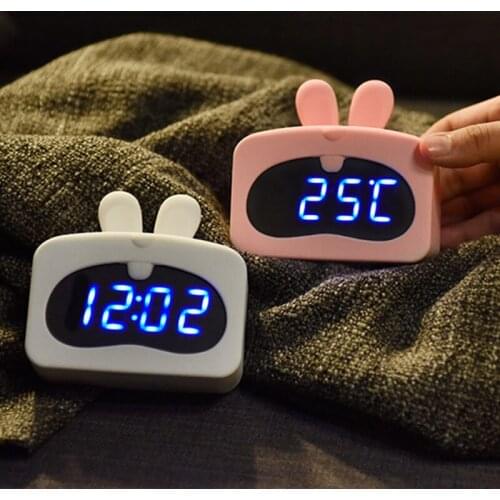Voice Control Silence Table Clock ,12/24 Hours Blue Led Cartoon Backlight Three Alarm Desktop Clocks With Battery / USB Power