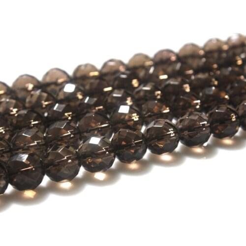 Natural Smoky Quartz 64Facete Gemstone 6 8 10 12mm Grey Crystal Round Beads Accessories for Necklace Bracelet DIY Jewelry Making
