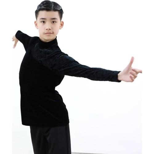 New Kids Latin Dance Clothes Boys Velvet Tops Latin Practice Training Wear Samba Tango Cha Cha Competition Dance Costume VDB3227