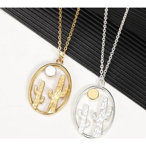New Fashion Two-Color Cactus Sun Necklace Plant Lovely Hollow Stainless Steel Vacation Jewelry Fine Accessories Arab Style