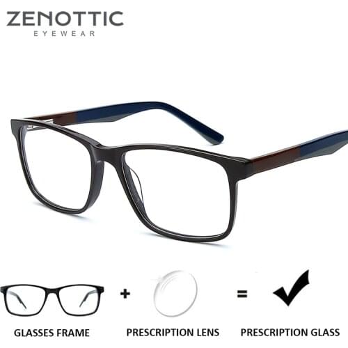 ZENOTTIC Square Acetate Prescription Glasses Men Anti Blue-Light Myopia Eyeglasses Frames Optical Hyperopia Photochromic Eyewear