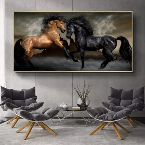 Modern Animals Posters and Prints Wall Art Canvas Painting Two Horses Dancing Pictures for Living Room Cuadros Decor No Frame