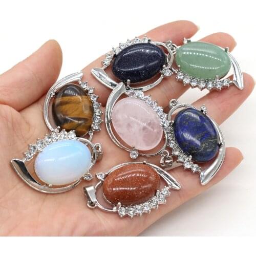 New Natural Stone Pendant Oval Shape Metal Alloy Crystal Pendant for Making Jewelry Necklace Bracelet Accessories Size 25x40mm