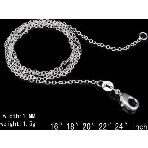 50pcs/lot 1mm Silver Plated Link Chain Lobster Clasp 16",18",20",22" ,24" Pedant Chain