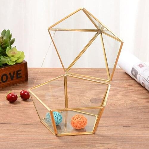 Nordic Geometric Transparent Glass Flower Room Glass Ring Box Wedding Ring Jewelry Box Glass gold Cover Innovative Home Decor