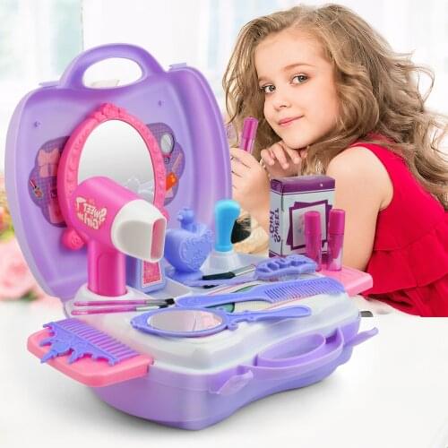 Pretend Play Purple Kids Make Up Toys Pink Makeup Set Princess Hairdressing Simulation Toy For Girls Dressing table Cosmetic Box