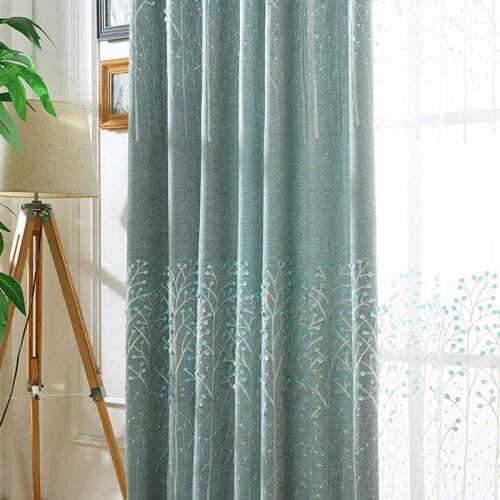 American Country-style Romantic Blue Embossed Tree Curtains Living Room Beige Blackout Bedroom Rideaux Window Sheer Tulle