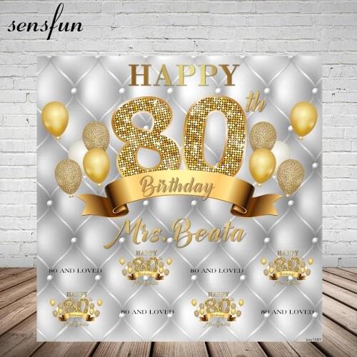 Sensfun Light Grey Gold Glitter Balloons Happy 80 Birthday Backgrounds For Photo Studio Custom Photography Backdrop 10x10ft