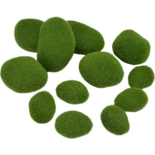 12 Pcs Artificial Moss Stones Moss Ball Green Moss Rock Home Yard Decorative Simulation Moss Green Glass for Flower Pot Garden