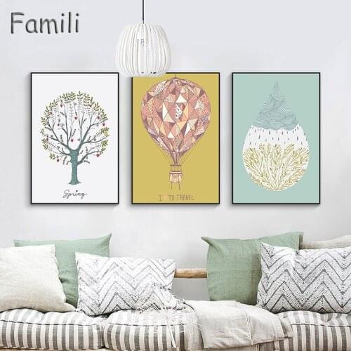 Modern Tree Water Drop Hot Air Balloon Abstract Painting Poster Image Art Print Canvas Living Room Girl Bedroom Home Decor