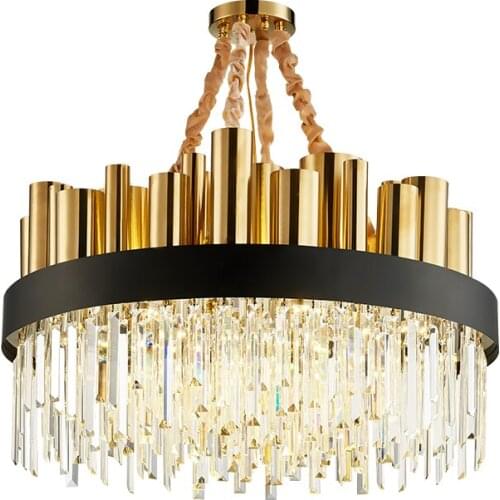 Modern luxury crystal chandelier round stainless steel gold living room villa crystal decorative LED lamp