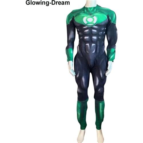 Glowing-Dream High Quality Relief Muscle Padding Green Lantern Cosplay Costume For Halloween Muscle Green Lantern Costume