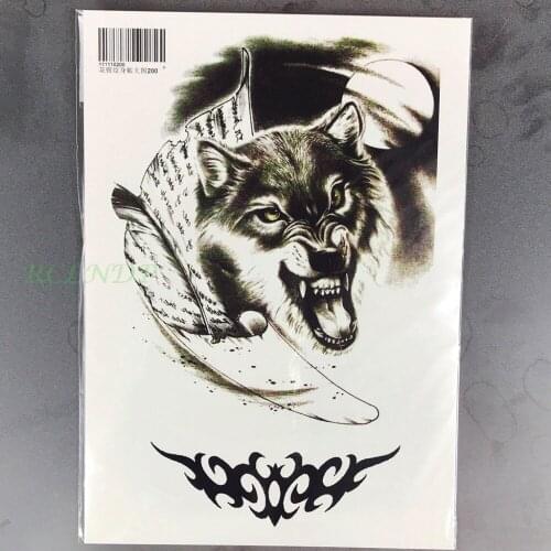 Waterproof Temporary Tattoo Sticker wolf moon feather totem tatto stickers for mens arm back flash tatoo fake tattoo