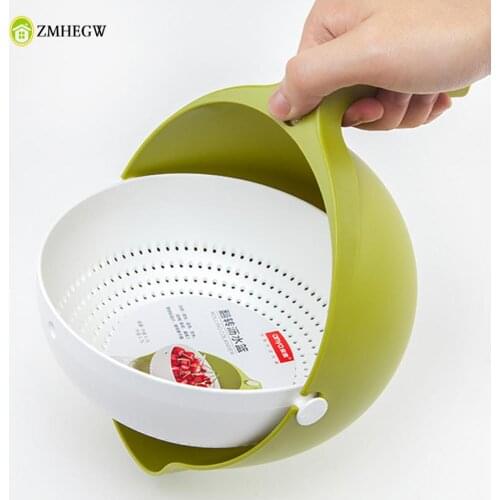 Rotating drain basket kitchen double-layer vegetable dish washing artifact household fruit dish leaking dish