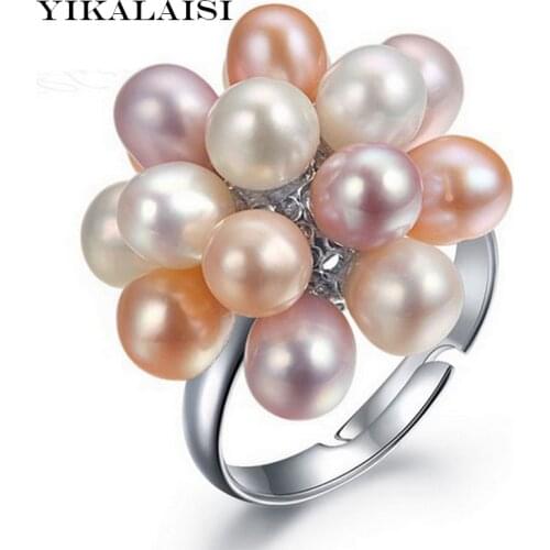 YIKALAISI brand 2017 Hot Fashion Real Pearl Jewelry Water Drop Natural Freshwater Pearl Flower Wedding pearl Ring For Women Gift
