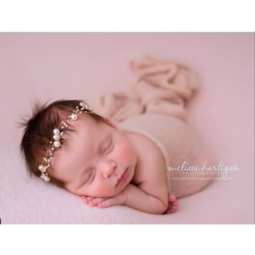 Pearl Halo Newborn Photography Props Tieback Headbands Baby Girls Headwear for Bebe Photo Prop Shooting Accessories