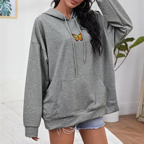 2020 Fashion Women Butterfly Hoodie Long Sleeve Pullover Pocket Loose Baggy Sport Casual Hooded Sweatshirts Outerwear Streetwear