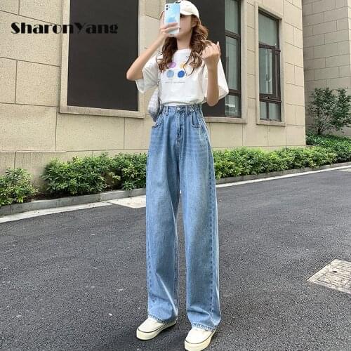 2021 New Wide Leg Jeans for Women Bottom Baggy Denim Pants High Waist Full Length Clothing Trousers Vintage Streetwear