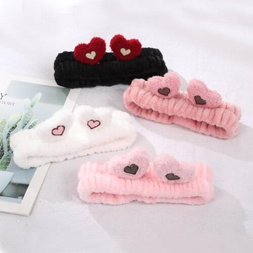 2021 Women Girls Cute Hair Bands Heart Headbands Ladies Coral Fleece Wash Face Makeup Sweet Princess Hair Accessories