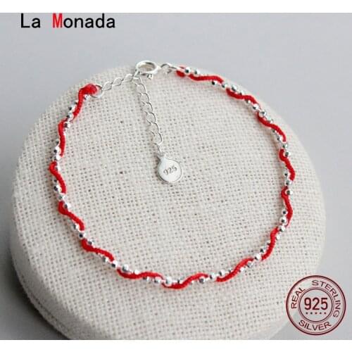 La Monada Bead Surround Red Thread For Hand 925 Sterling Silver Bracelet Red Thread String Rope Bracelets For Women Silver 925