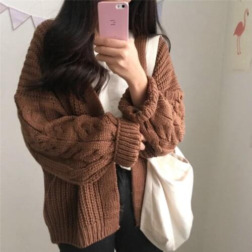 Autumn womens new loose long sleeve twist knitted cardigan sweater womens thick coat women cardigan