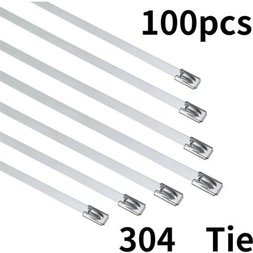 100Pcs 304#Stainless Steel Cable Ties 4.6mm Heavy Duty Self-Locking Cable Zip Tie Multi-Purpose Metal Exhaust Wrap Locking Ties