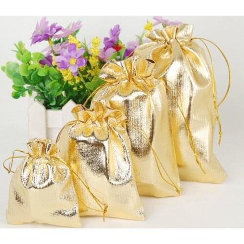 1000pcs Gold Foil Organza Bag Candy Gift Bags 4 Size Wedding Party Favor Pouch Christmas Decoration Packaging Bags SN3126