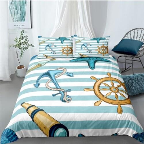 Luxury 3D Sailing Lighthouse Anchor Print 2/3Pcs Kid Bedding Set Comfortable Duvet Cover Pillowcase Home Textile Queen/King Size