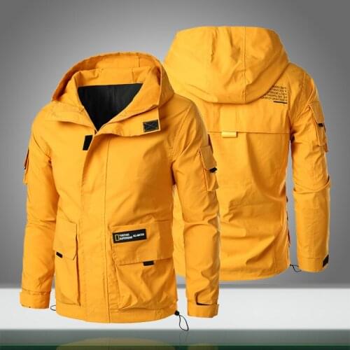 2020 New Men Jacket Autumn Casual Solid Zipper Bomber Jackets Mens Hip Hop Streetwear Hooded Baseball Pilot Coats Multi-pockets