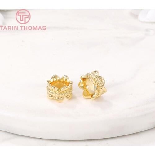 6PCS 8x8MM 24K Gold Color Plated Brass Round Large Hole Flower Spacer Beads Bracelet Beads High Quality Diy Jewelry Accessories