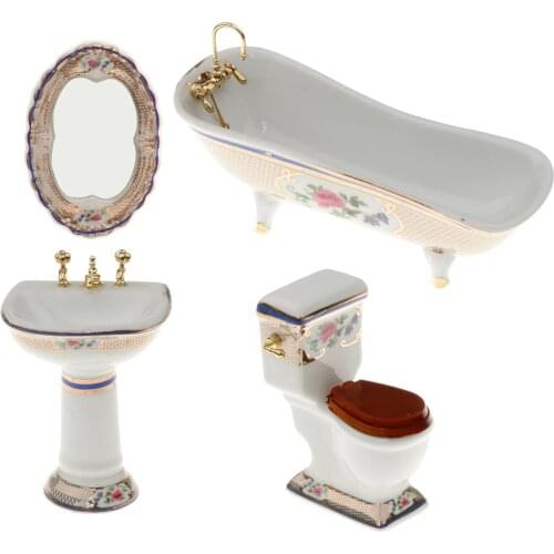 4pcs Bathroom Decor Toilet Bathtub Set Dollhouse Miniature Accessory 1:12 #3
