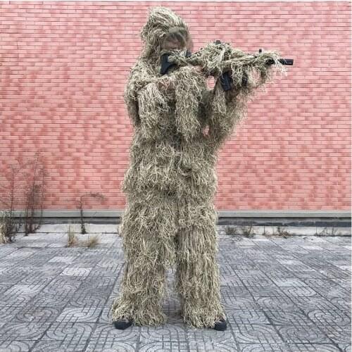 3D Withered Grass Ghillie Suit 4 PCS Sniper Military Tactical Camouflage Clothing Hunting Suit Army Hunting Clothes Birding Suit