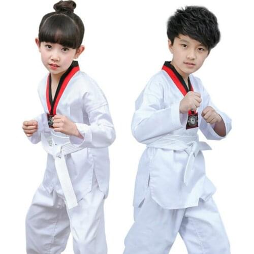 White Karate Cotton Taekwondo Dobok Stripe Uniform Clothes Professional Long-Sleeve Karate Suit Poomsae for Child and Adult Judo