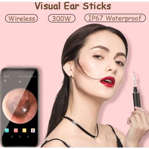 Wireless Smart Visual Ear Sticks/Spoon Endoscope 300W HD Lens Earpick Mini LED Camera Otoscope Waterproof Ear Cleaner Picker APP