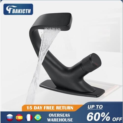 Bakicth Black Faucet Bathroom Sink Faucets Hot Cold Water Mixer Crane Deck Mounted Single Hole Bath Tap Chrome Gold Finished